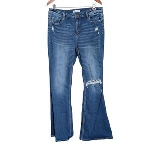 Flying Monkey Blue Distressed Flare Jeans Super Stretch Size 32